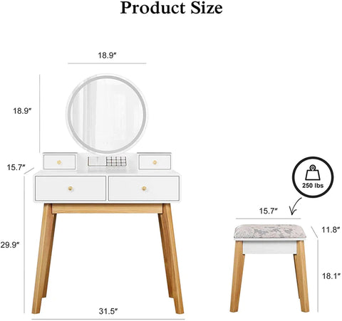 Dressing Table: Round Mirror White Dressing Table