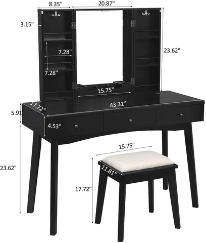 Dressing Table: Vanity Set with Stool and Mirror