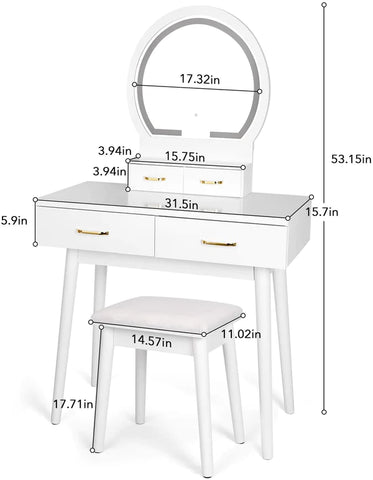 Dressing Table: White Vanity Set with Lighted Mirror