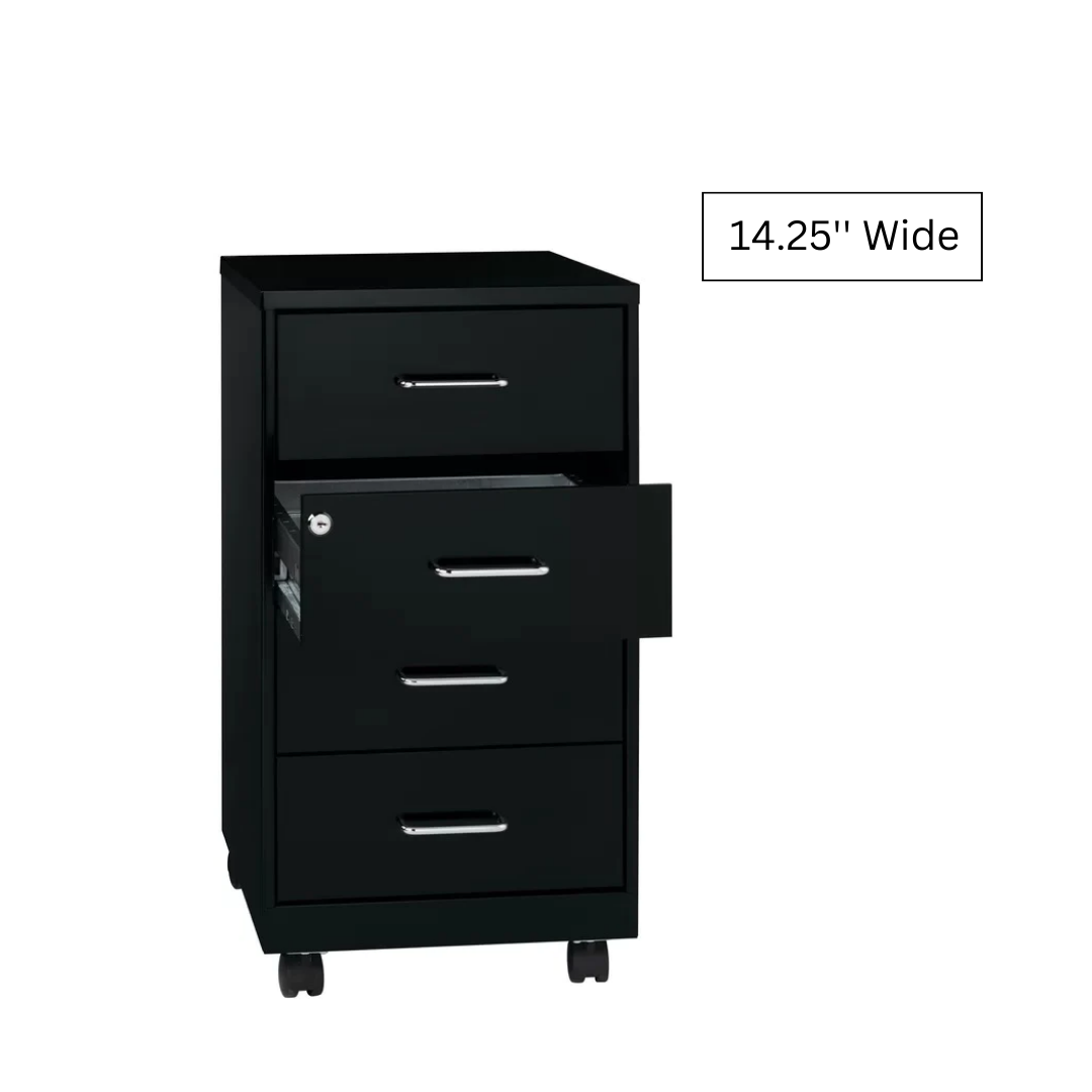 File Cabinets : 14.25'' Wide 4 -Drawer Mobile Steel Vertical Filing Cabinet