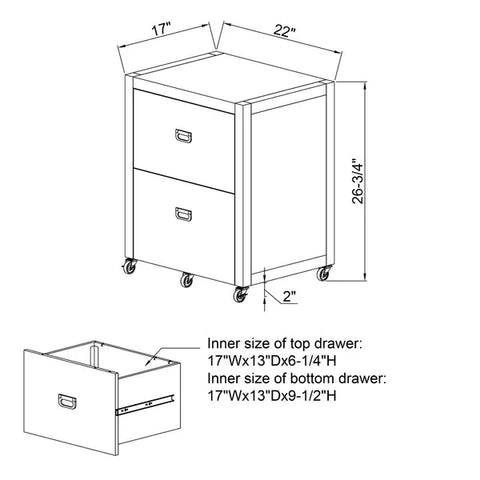Filing Cabinet : 22'' Wide 2 -Drawer Mobile Vertical File Cabinet