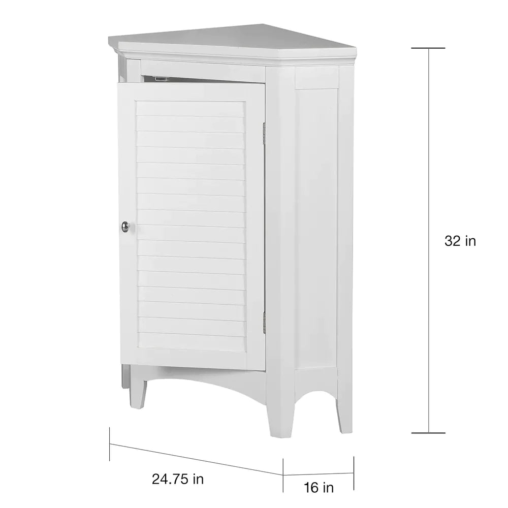 Floor Cabinets: White Corner Floor Cabinet with 1 Shutter Door