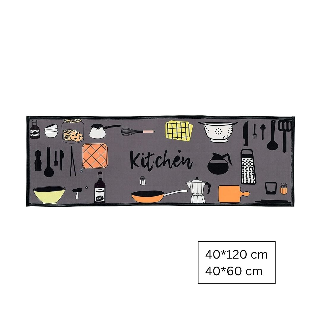 Floor Mats: Abstract Kitchen Floor Mat & Carpets with Anti Skid Backing |Grey Color| Rubber |Standard Size|40 X 120 Cm& Mat -40 X 60 Cm| Combo|