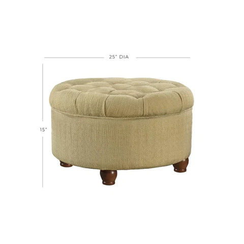 Foot Stool: 25'' Wide Tufted Round Storage Ottoman with Storage