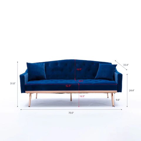 Futon: 70'' Velvet Square Arm Sleeper Sofa