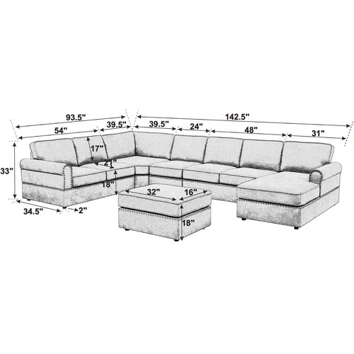 U Shape Sofa Set : 8 Seater 161" Wide Modular Corner Sectional