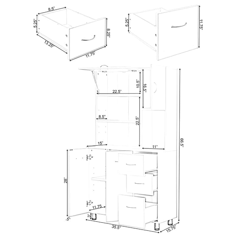 Hutch Cabinets : 66.5" Kitchen Pantry/Microwave Stands