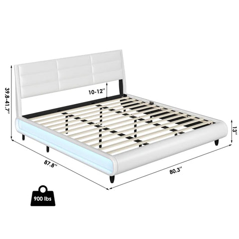 Hydraulic Bed: Arghira PU Upholstered Sleigh Platform Bed with Side Light, White