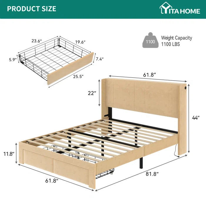 Hydraulic Bed: Upholstered Storage Bed with Built-in USB