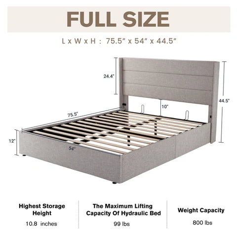 Hydraulic Bed: Verdugo Hydraulic Lift Up Storage Upholstered Platform Bed