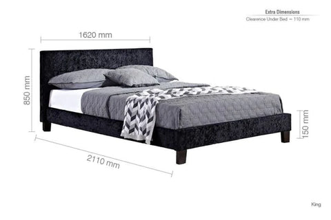 King Size Bed: Berlin Style Silver Crushed Velvet Bed