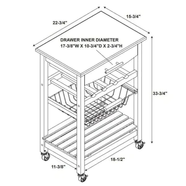 Kitchen Island Table: 22.88'' Wide Rolling Kitchen Cart with Granite Top