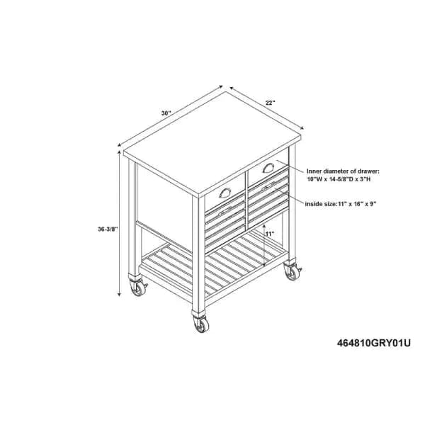 Kitchen Island Table: 30'' Wide Rolling Kitchen Cart with Stainless Steel Top