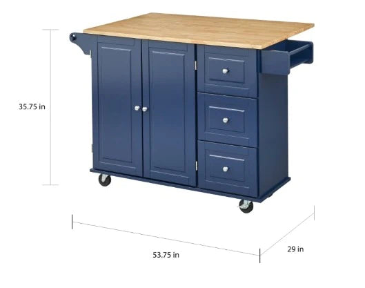 Kitchen Island Table: 53.75'' Wide Rolling Kitchen Island with Solid Wood Top