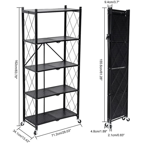 Kitchen Shelves: 5 Tier Heavy Zexan Foldable Metal Shelf Storage Shelving Unit