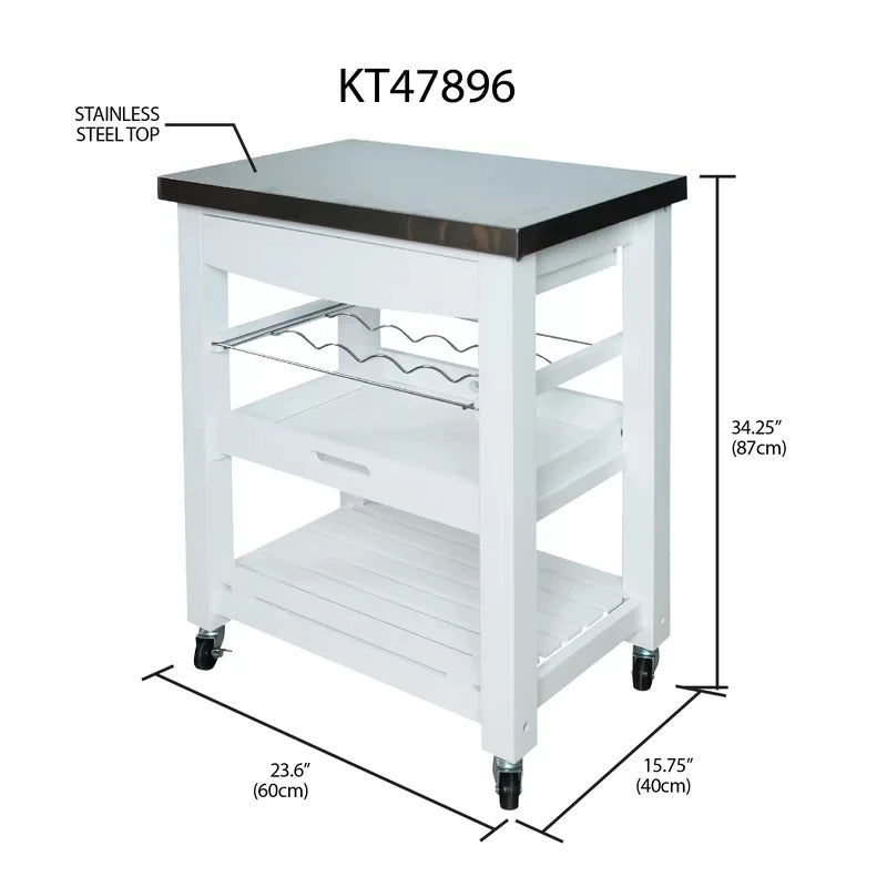 Kitchen Trolley: 23.6'' Kitchen Cart with Stainless Steel Top and Locking Wheels