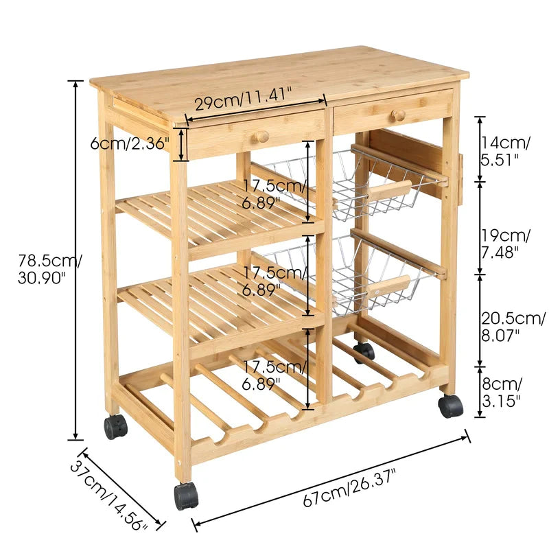 Kitchen Trolley: 26.37'' Kitchen Island with Solid Wood Top and Locking Wheels