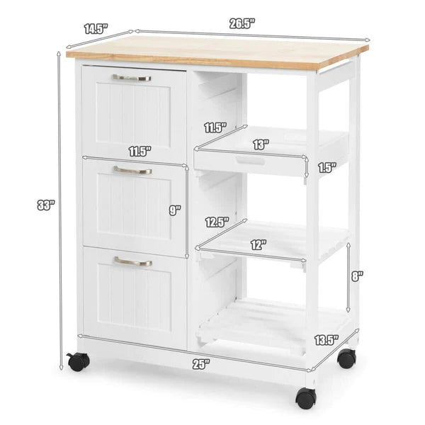 Kitchen Trolley: 26.5'' with Locking Wheels