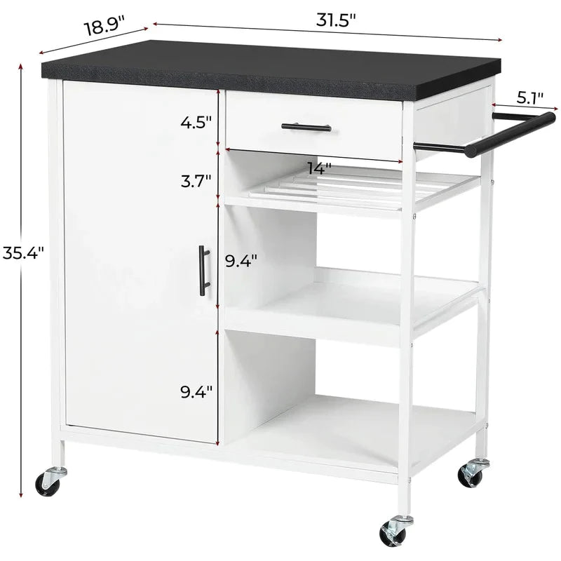 Kitchen Trolley: 31.5'' Steel Kitchen Island with Locking Wheels