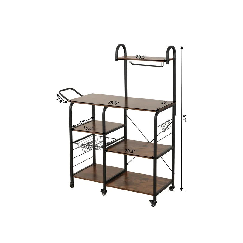 Kitchen Trolley: 35.5'' Kitchen Cart with Steel Top and Locking Wheels