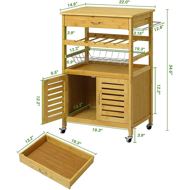 Kitchen Trolley: Rolling Bamboo Kitchen Island Cart Trolley