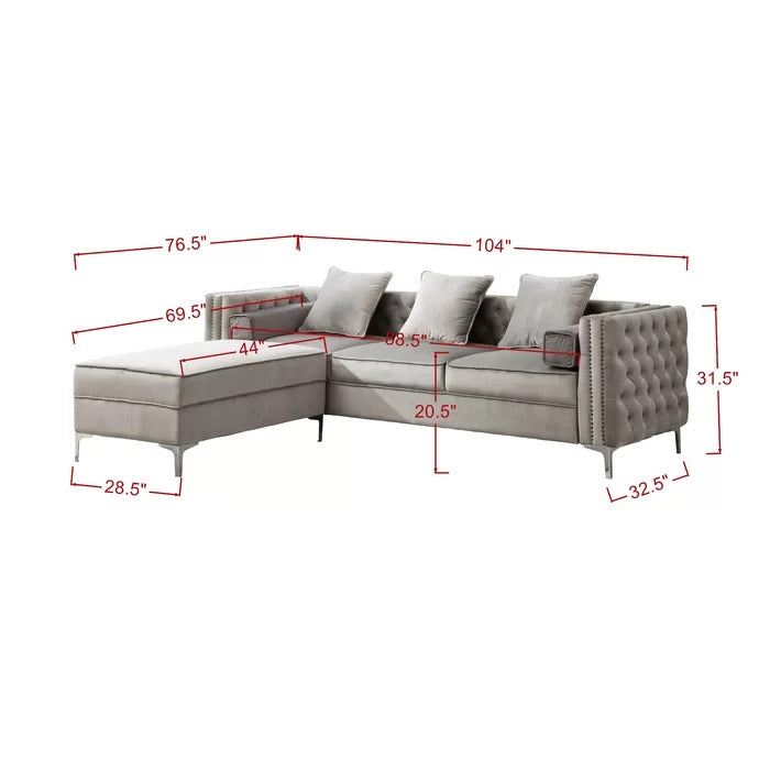 L Shape Sofa Set: 104" Wide Velvet Reversible Modular Sofa & Chaise with Ottoman