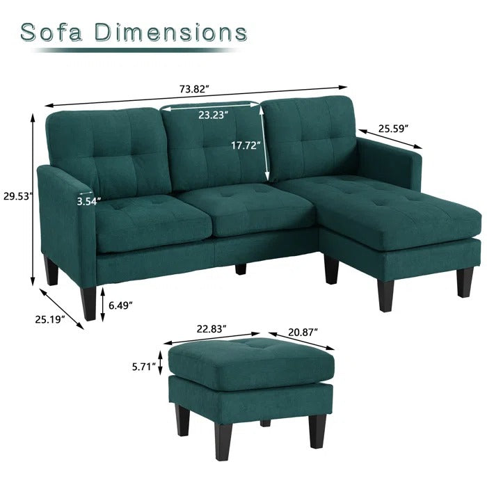 L Shape Sofa Set: 73.82" Wide Linen Upholstered Chaise Sectional