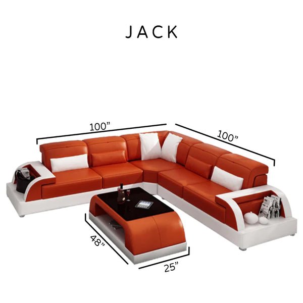 L Shape Sofa Set:- Modern Luxury Corner Sectional Leatherette Sofa Set (Saddle Brown & Cream)