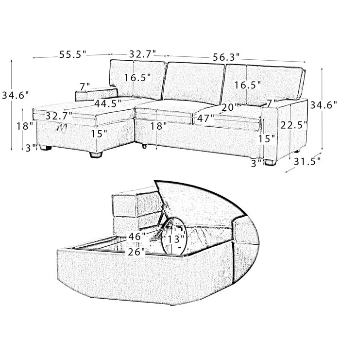 L Shape Sofa Set: Sectional L Shape Sofa With Storage Chaise