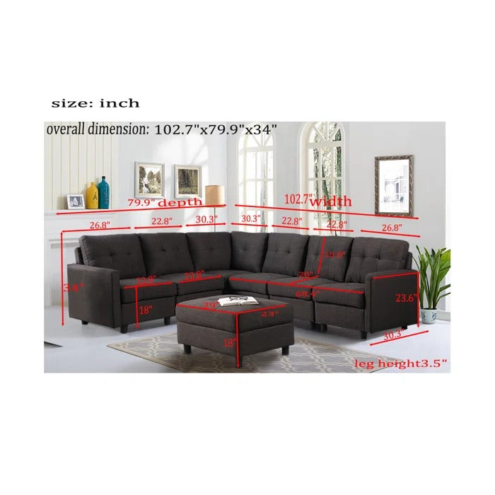 L Shape ofa Set: Modular Sofa & Chaise with Ottoman