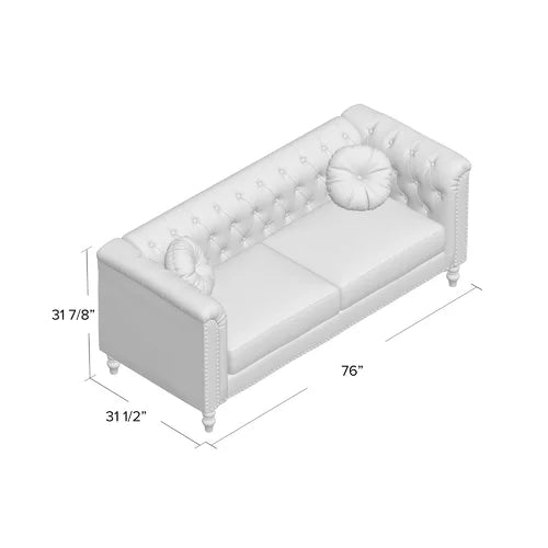 Loveseat: 64.17'' Velvet Rolled Arm Chesterfield Loveseat