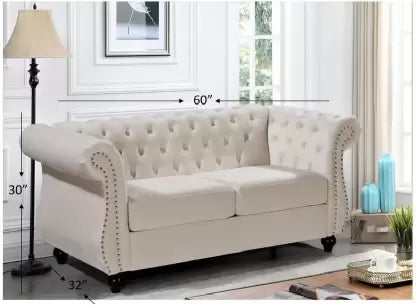 Loveseat: 67.6'' Velvet Rolled Arm Chesterfield Loveseat