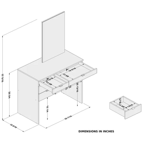 Makeup Vanity : Kate Dressing Table with Mirror, White Finish , 4 Drawers