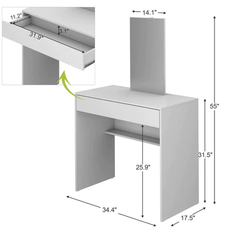 Makeup Vanity: Modern Dressing Table with Mirror & 1 Drawer