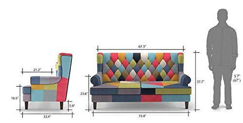 2 Seater Sofa : Minnelli Fabric Sofa Set (Retro Patchwork)