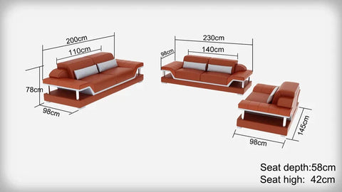 Modern Sofa Set: 5 Seater Leatherette Sofa Set with Adjustable Headrest