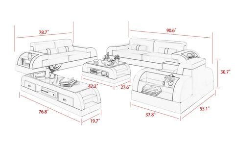 Modern Sofa Set: Leatherette 6 Seater Sofa  with Side Storage