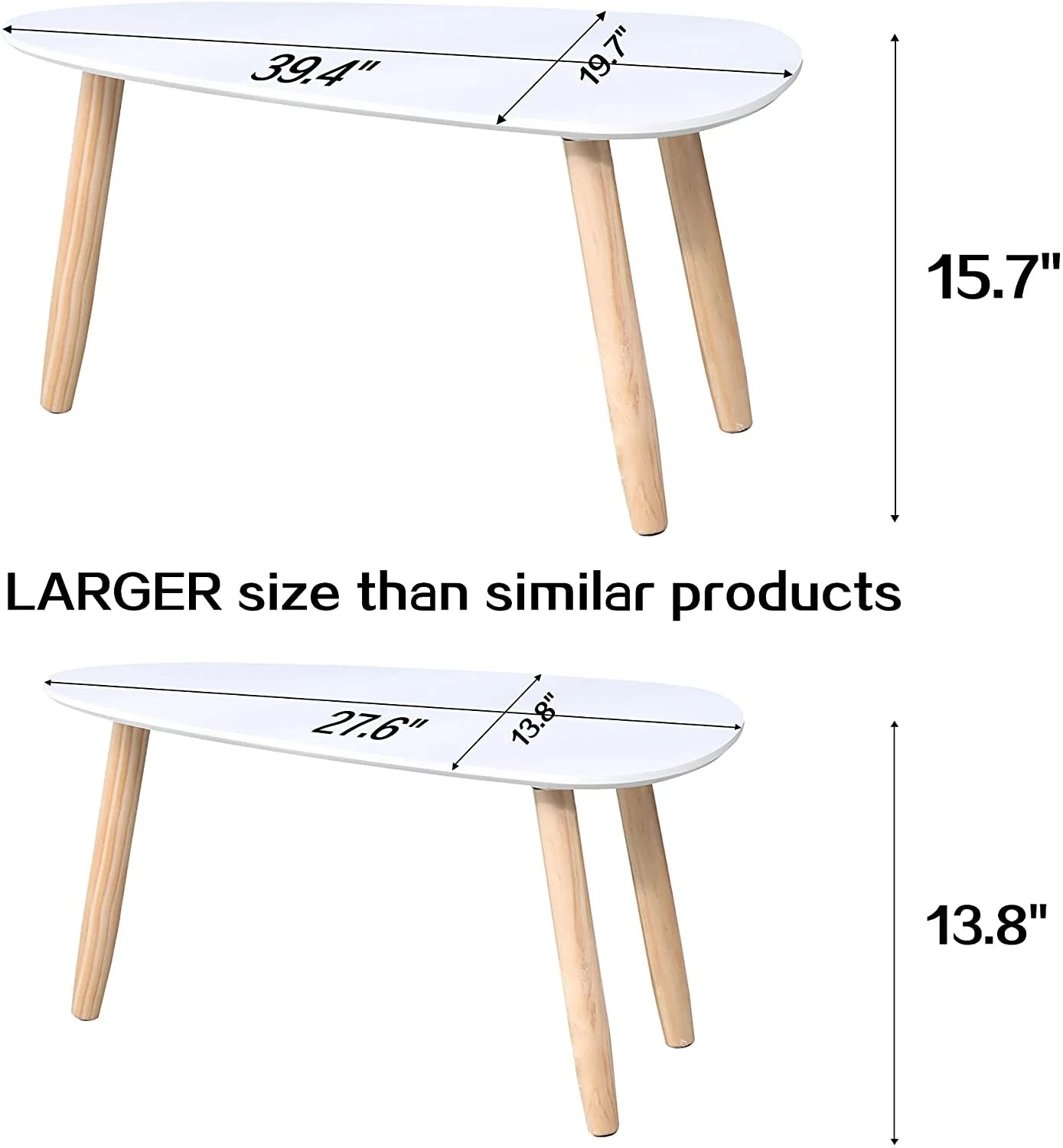 Nest Of Tables: Set of 2 Drop Shape Table, Triangle Table, Oval Table, Contemporary Style Leisure Tea Table Cocktail Table, White