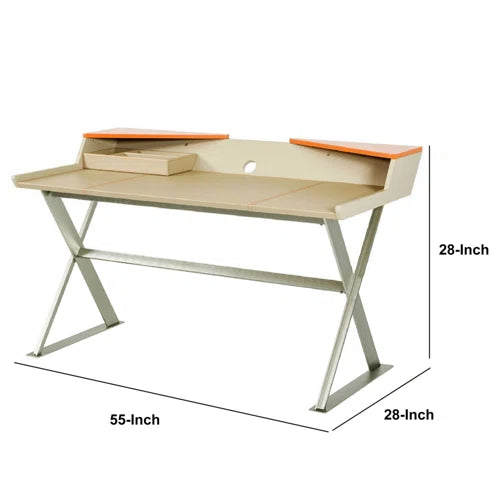 Office Desk: Beige Leatherette and Orange Office Desk