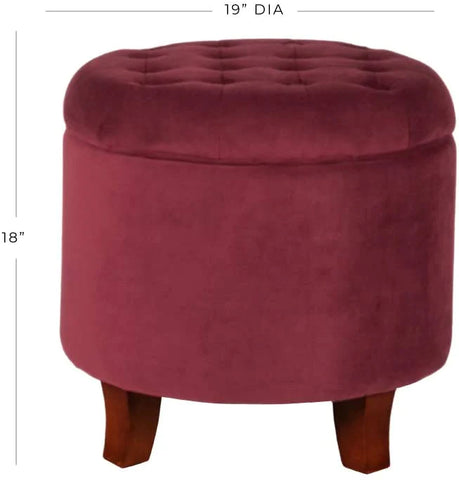 Ottomans : Fabric Upholstered Round Storage Ottoman with Removable Lid