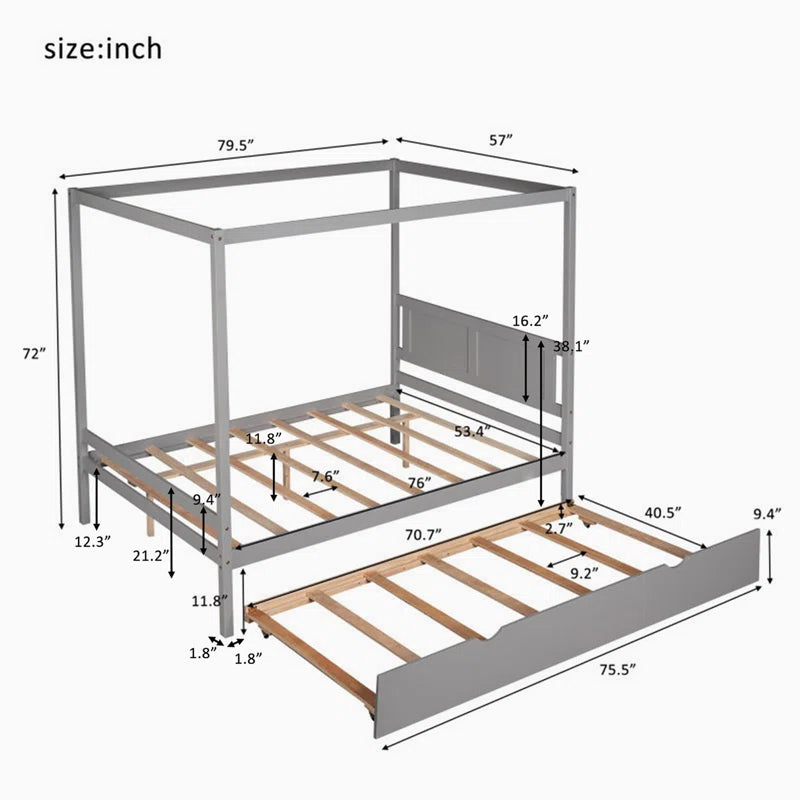 Poster Bed: Wooden Bed with Trundle