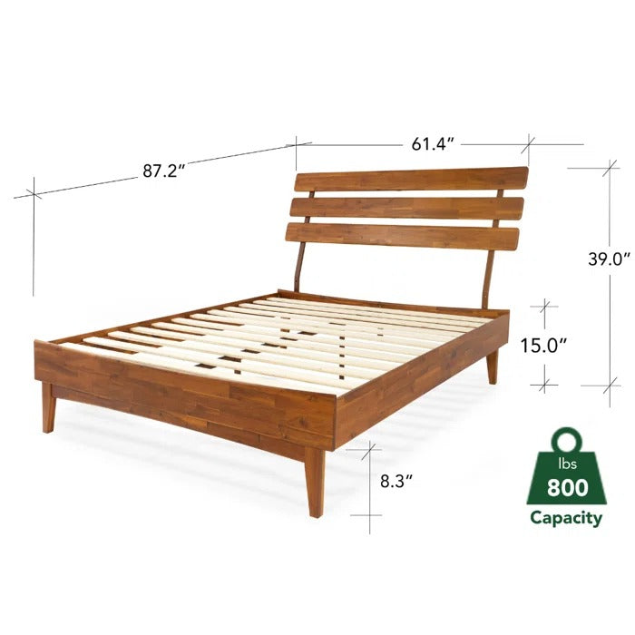 Queen Size Bed: Solid Wooden Bed Frame With Adjustable Headboard