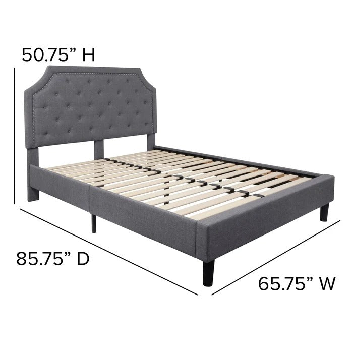 Queen Size Bed: Tufted Upholstered Platform Bed Frame