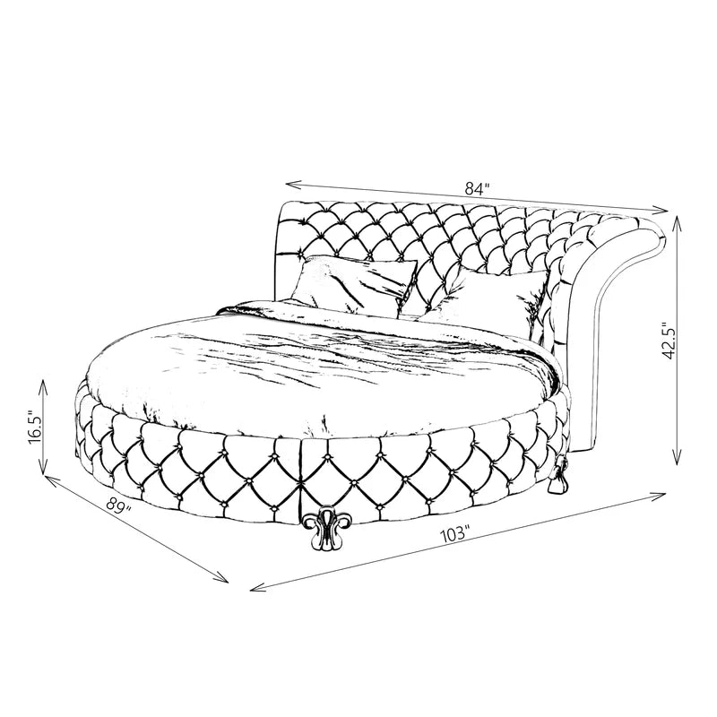 Queen Size Bed: Upholstered Round Shape Bed 