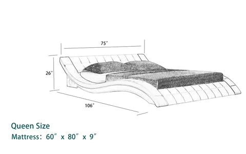 Queen Size: Black & White Leatherette Queen Size Smart Bed with LED Light