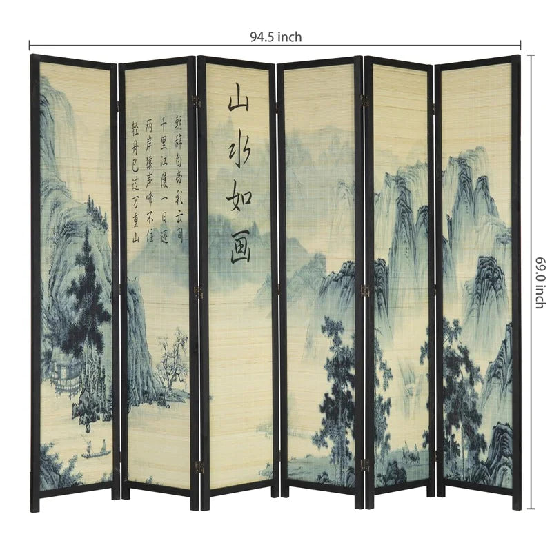 Room Dividers: 94.5'' W x 69'' H 6 - Panel Solid Wood Folding Room Divider
