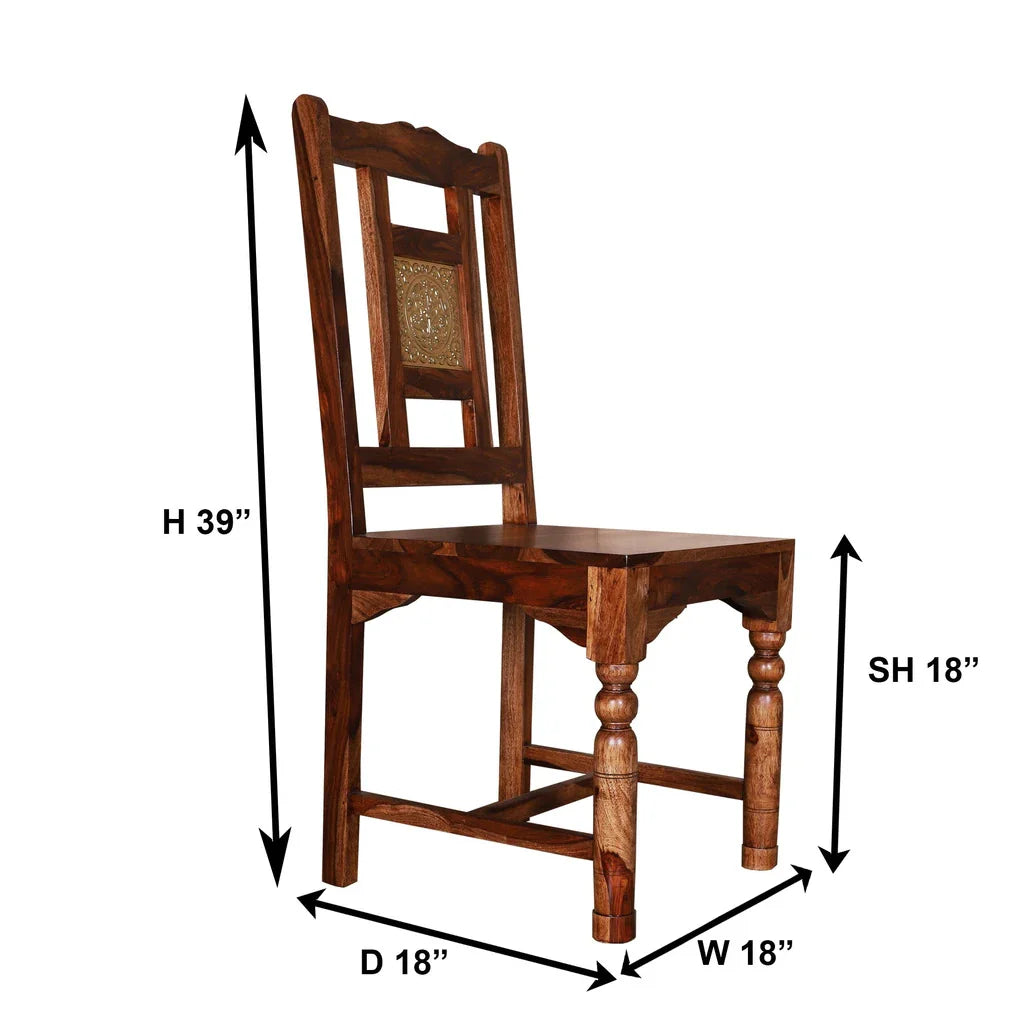 Sheesham Furniture :- Antique Chair Brass Block Dining Chair