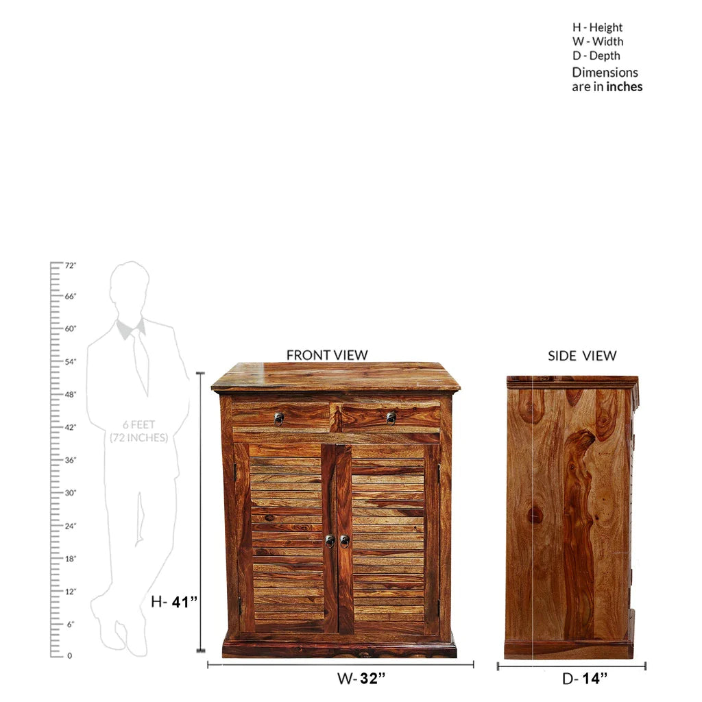 Sheesham Furniture :- Solid Wood Two Door & Two Drawer Shoe Rack