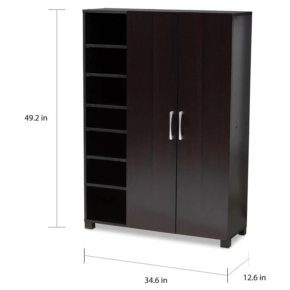 Shoe Rack: 2-Door Wood Entryway Shoe Storage Cabinet With Open Shelves