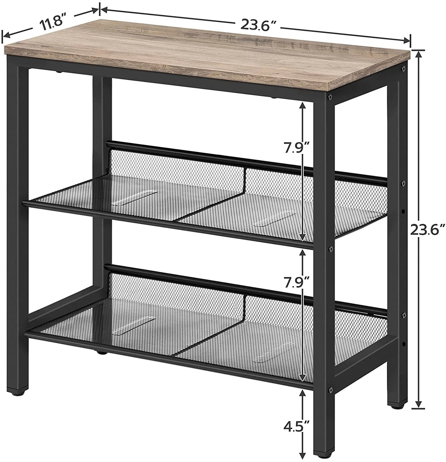 Side Tables: 2 Flat or Slant Adjustable Shelves for Small Spaces, Hallway, Living Room, Sturdy Greige and Black